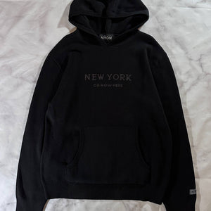 New York Or Nowhere Knit Black Text Logo Hoodie