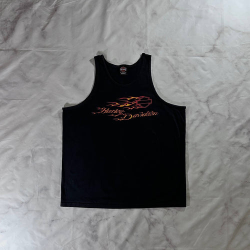 Vintage 2004 Harley-Davidson Flame Graphic Black Tank