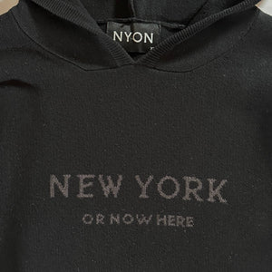 New York Or Nowhere Knit Black Text Logo Hoodie