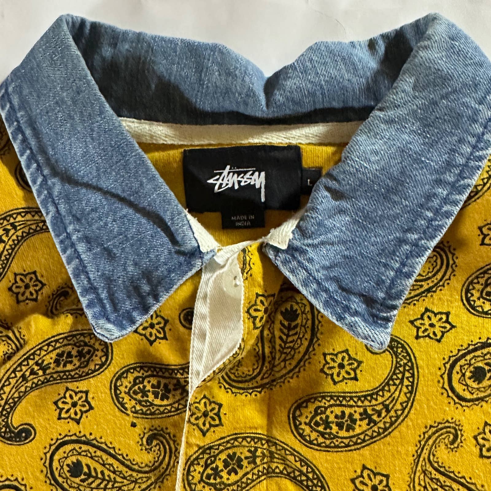 Stussy Yellow Paisley Denim Collar Rugby Shirt – no words clothing