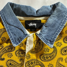 Load image into Gallery viewer, Stussy Yellow Paisley Denim Collar Rugby Shirt