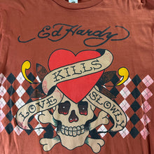 Load image into Gallery viewer, Don Ed Hardy Love Kills Slowly Orange Graphic Tee